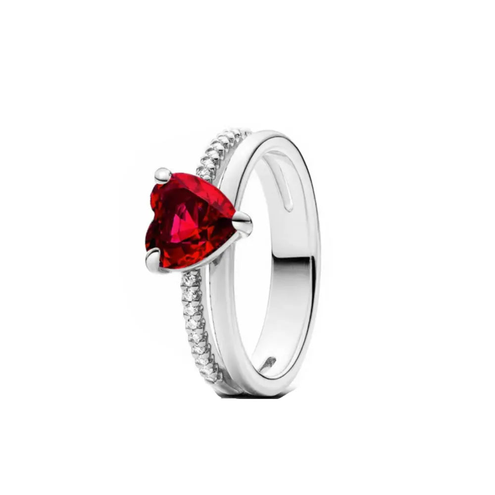 Red Heart Sterling Silver Ring for Women